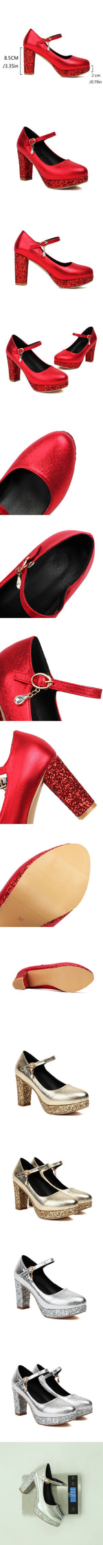 Plus Size 33-47 Metallic Gold High Heels Party Pumps Red Platform Heels Glitter Sequined 9cm Height Silver Wedding Shoes Women
