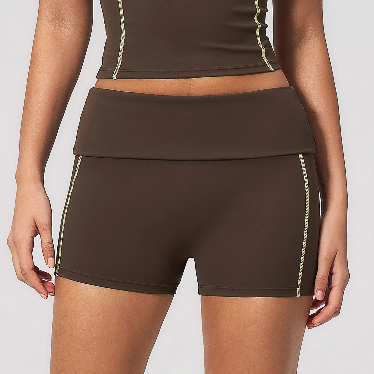 Quick Dry Contrast Color Yoga Shorts 2026 Tights Hip Lifting Workout Fitness Leggings High Waist Folded Running Athletic Shorts