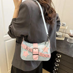 Fashion Women's Handbags Denim Stars Pattern Cool Girls Underarm Bag Female Small Shoulder Hobo Bags Chain Tote Bag