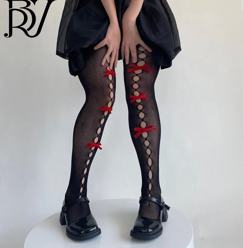 Lolita Bowknot Fishnet Stockings For Women Charming JK Fishnet Stockings White Pantyhose Sexy Hollow Out Pantyhose Elegant SC2U