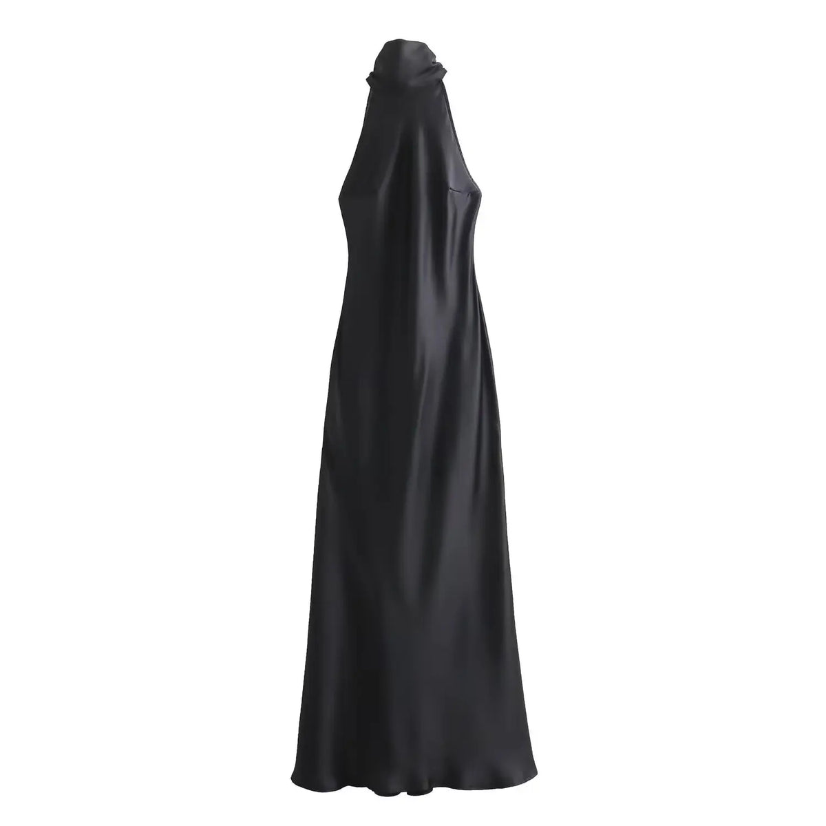 Elegant Solid Color Satin Halter Lace Up Long Dress Sexy Off Shoulder Backless Sleeveless Bodycon Dresses New Lady Party Robe