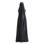 Elegant Solid Color Satin Halter Lace Up Long Dress Sexy Off Shoulder Backless Sleeveless Bodycon Dresses New Lady Party Robe