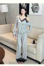 spring and summer modal pajamas women's suspender pajamas three-piece set pure lust style high-end home wear with chest pad set
