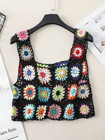 Summer Women Flower Crochet Vest Sleeveless Cover-ups Hollow Out Knit Crop Tops Bohemian Casual Daily Beach Tank Tops