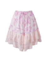 Women's Floral Lace Hem Shorts Drawstring Elastic Waist Wide Leg Knee Length Shorts Daily Loose Casual Lounge Street Mid Pants