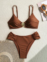 Sexy Pleate High Waist Bikini Set 2026 Women Orange Metal Buckle Push Up Two Piece Swimsuit Beach Bathing Suit Holiday Swimwear