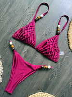 Cross Bandage Beads Bikinis 2026 Push Up Bra Bikini Women Swimwear Female Swimsuit Two-pieces Bikini Set Bathing Suit Swim Lady