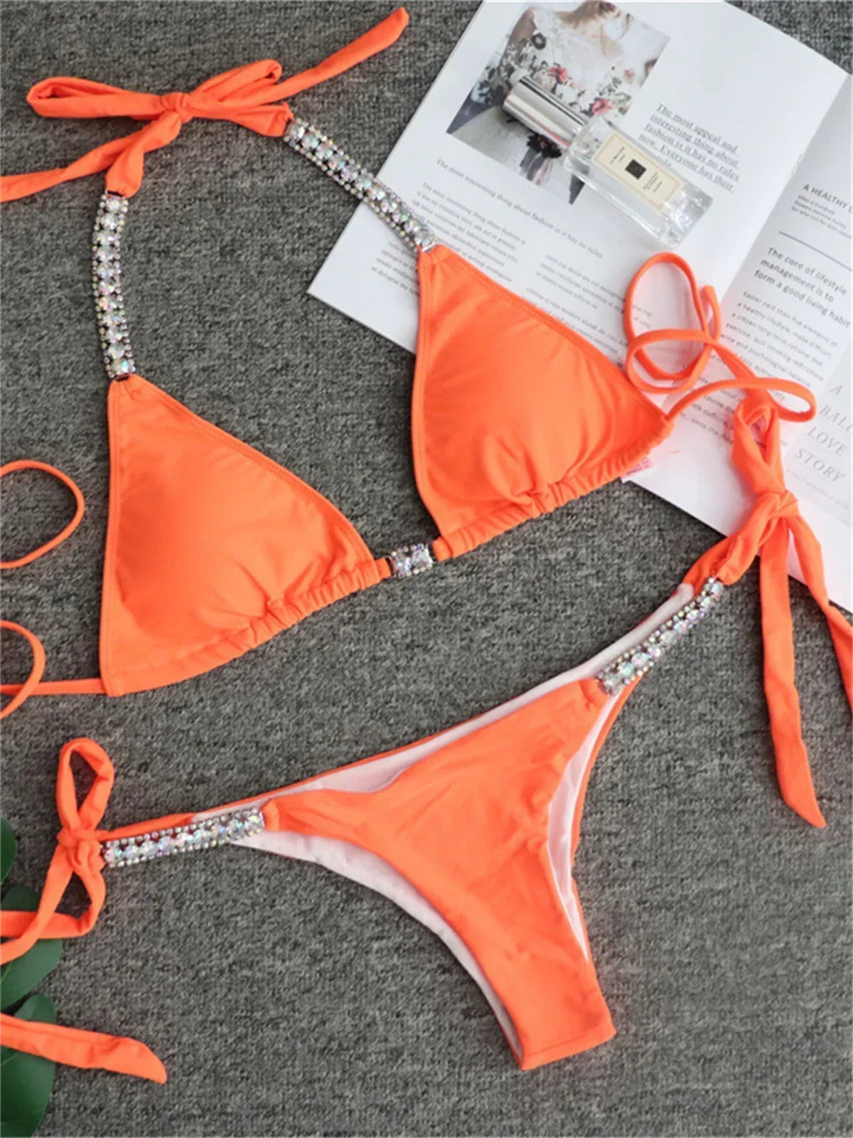 Luxury Rhinestone Bikini Women 2025 Sexy Orange Yellow Crystal Diamond Push Up Thong Swimsuit Beach Bathing Suit Tanga Swimwear