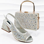 doershow Italian brown Shoes And Bag Sets For Evening Party With Stones Italian Leather Handbags Match Bags! HMP1-21
