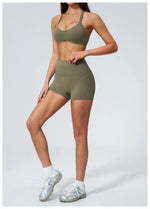 2 Piece Summer Yoga Sets for Women Hollow Back Cross Sports Bra Fitness Clothes Tight High Waist Shorts Running Workout Clothes