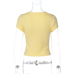 FDYOUI Fashion Casual V-neck Short Sleeve Solid T-shirts Streetwear Y2K Women's Summer Slim Cropped Tops Girls White Tee Shirt
