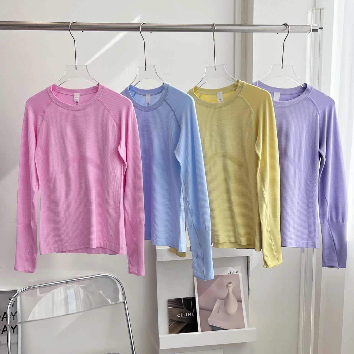 New Long Sleeve Yoga Shirt Top Women's Tight Fitness Wear Gym Clothes Sports Blouses Running Training Workout Pilates Yoga Shirt