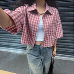 Casual Shirts Shirts & Blouses Women's Clothing Simple Style Street Personality Contrast Lattice Quarter Sleeves Fashion Trendy
