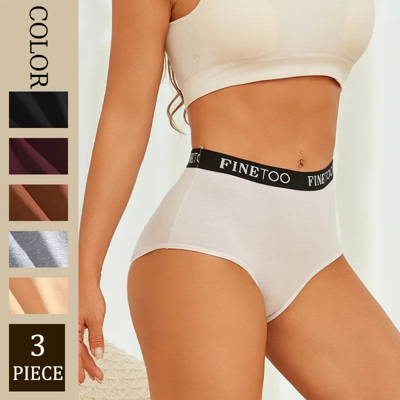 Finetoo 3Pcs Women's Seamless Cotton Briefs Women Plus SizePanties Breathable Underwear Female Low Waist Soft Lingerie S-XXL