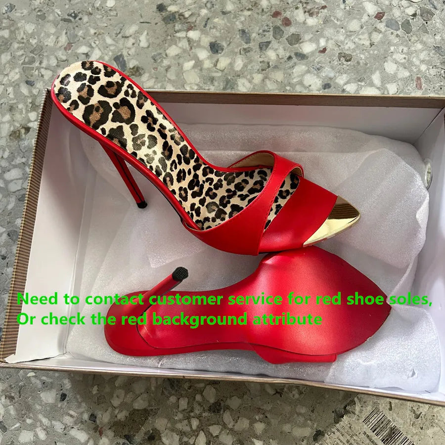 Red matte Leopard Base Slippers Pointed Toe Thin High Heels Women's Shoes Summer Casual Sexy Slip On Party One Word Belt Slipper
