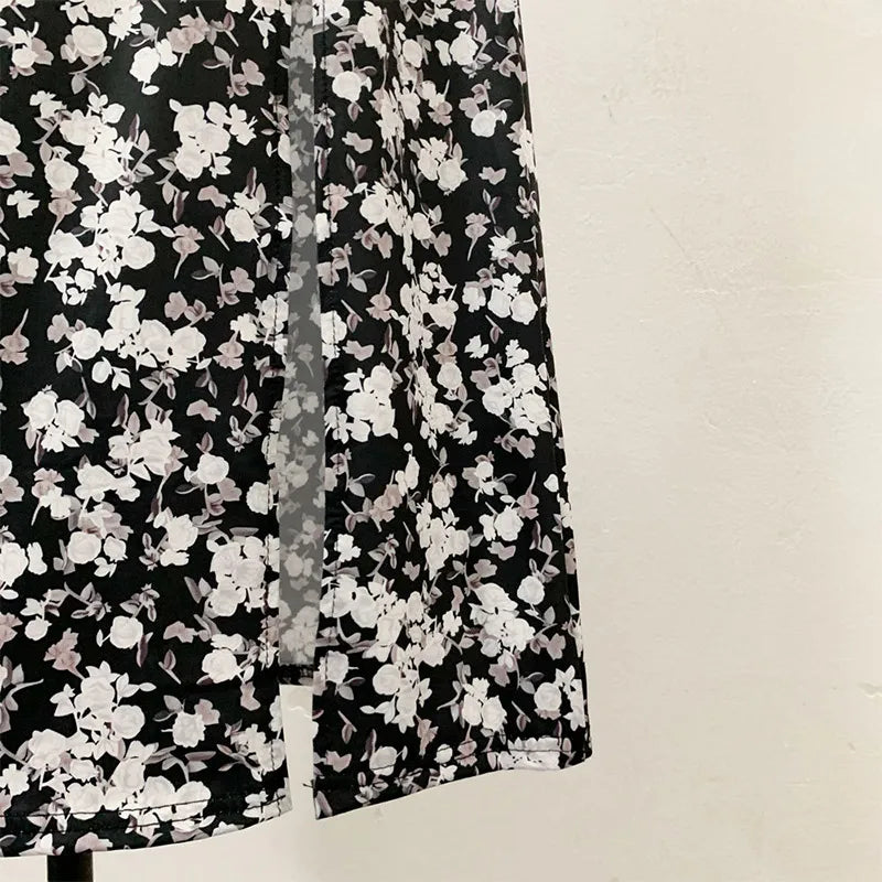 Vintage Skirt Summer Flower Leopard Print High Waist Stretch Long Skirt for Women A-Line Skirts Fashion Beach Maxi Skirt