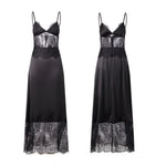 2026 Summer Women's Lace Patchwork Satin Dress Sleeveless Spaghetti Strap V Neck Long Dress Retro Sexy Elegant Dresses