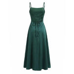 Australian Women's Back-cross-strap Hollow-out Camisole Dress With Chest Pleats Slim-fit Waist And Long Skirt Pure Desire ZJBL
