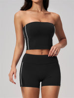 Summer Tight Yoga Suit Women Color Contrast Strapless Slim Sports Tank Top Shorts Fitness Suit Gym Running Workout Tracksuit