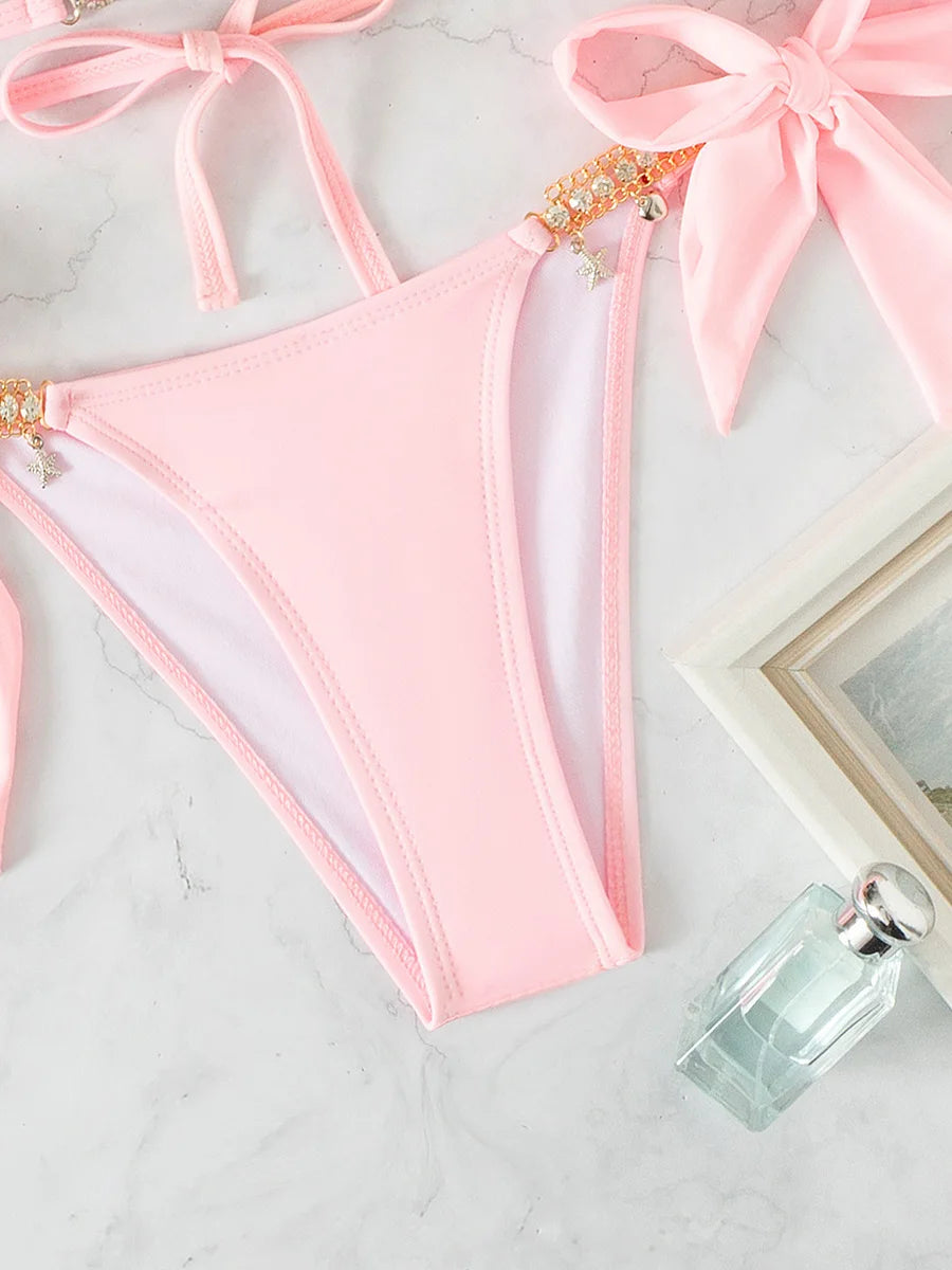 2026 Halter Rhinestone Diamond Bikini Women Swimsuit Female Swimwear Two-piece Bikini Set High Cut Bathing Suit Swim Beach Wear