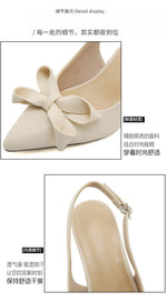 Big Size 42 Summer Elegant Beige Slingback Pumps Sexy Pointy Toe Black Thin High Heels Shoes Women Bow Knot Office Lady Shoes