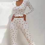Autumn Winter Sleepwear Woman Pajamas Set for Sleeping Strawberry Printed Tops and Trousers Sets Home Clothes Loungewear