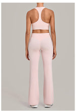 Breathable Stretch Yoga Sets Women Quick Drying Shockproof Sports Bra High Waist Bell Bottom Pants Gym Two-piece Fitness Suit