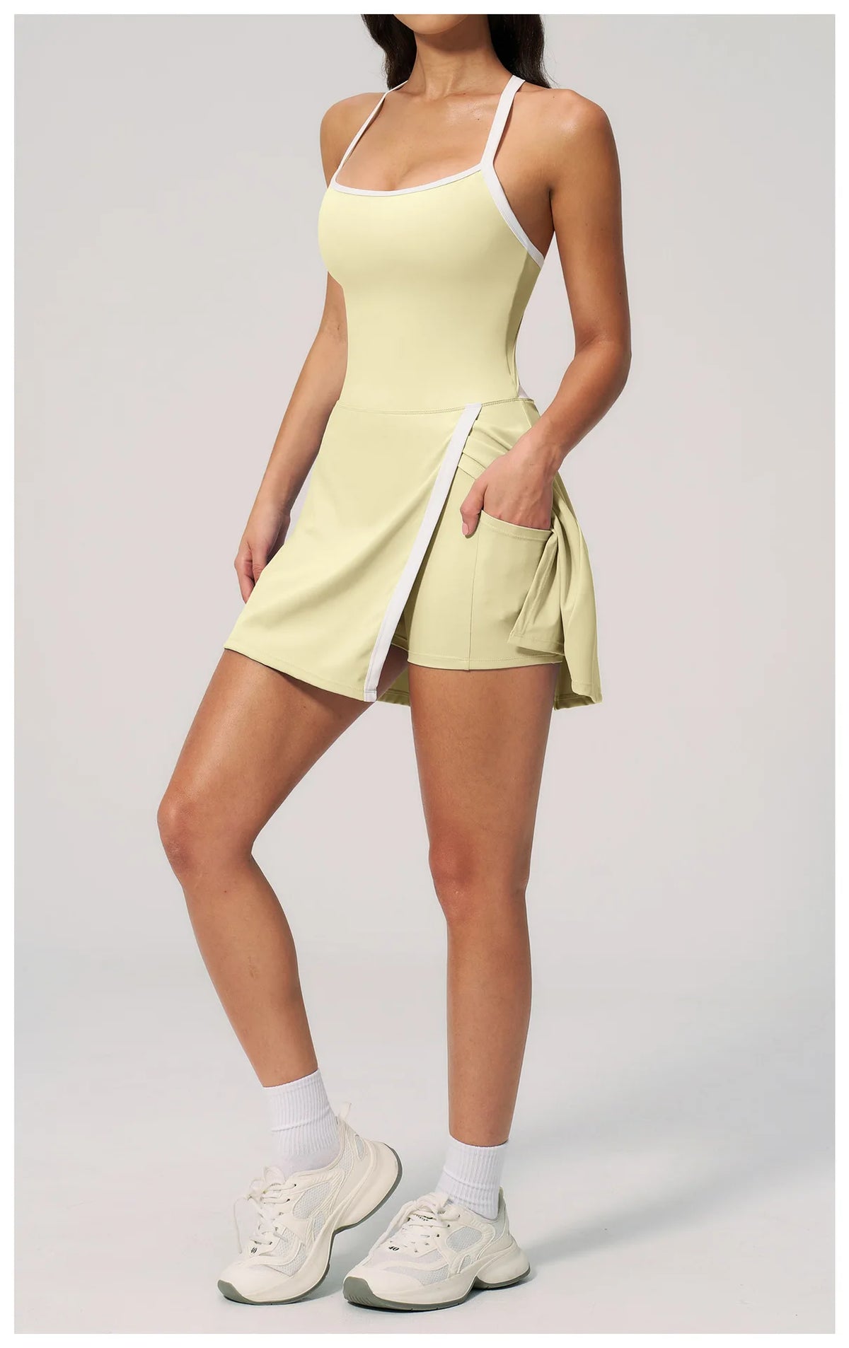 Naked Women's Tennis Dresses for Women Breathable Back Hollowed Out Sleeveless Mini Dress Built in Shorts Tight Sports Skirt