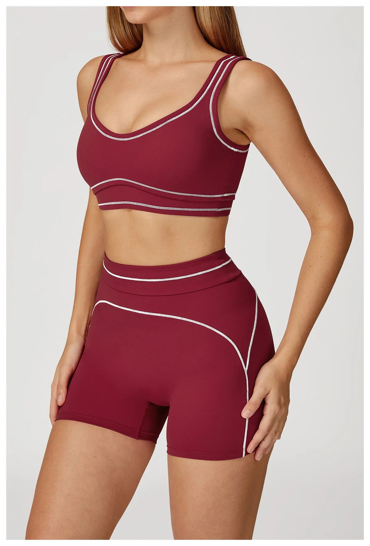 Quick Dry High Waist Yoga Shorts Contrast Color Blocking Splicing Training Sports Pants Push Up Hip Lifting Fitness Yoga Shorts