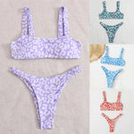 2 Pcs/Set Lady Swimwear Set Leopard Print Quick Dry Women Bathing Suit Slim Fit Wireless Summer Bikini Set For Beach