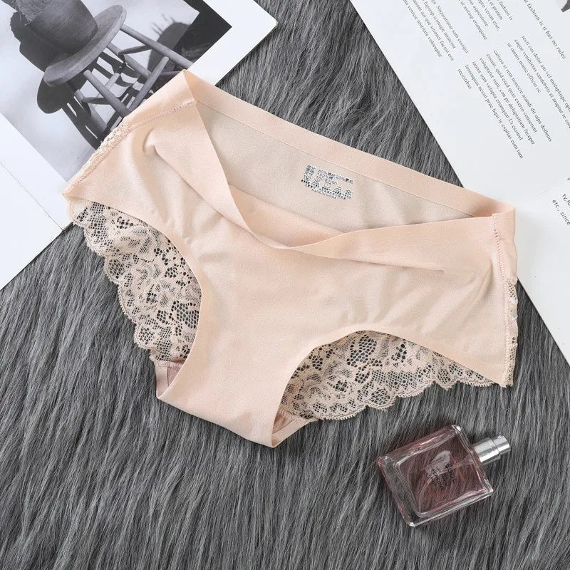 4Pcs/Set Panties Sexy Briefs Lace Trims Panties For Women Comfort Breathable Panty Low-Rise Lingerie M-XXL Ice Silk Underwear