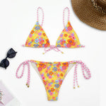 sexy flower print triangle bikinis sets two pieces side tie swimsuit thong Swimwear Biquini conjunto de bikini tankini beachwear