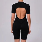 Summer Zipper Short Sleeve Yoga Jumpsuit Women Outerwear Sports Fitness Hip-lifting Backless One-piece Workout Gym Tracksutis
