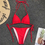 New Sexy Neon Pink Brazilian Bikini Women Swimwear Halter Swimsuit Female Two-Pieces Bikini Set Bather Bathing Suit Swim V1312