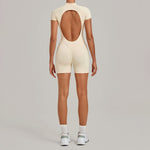 Women's Seamless Yoga Jumpsuits Fitness Sports Hip-lifting Backless Short-sleeved Training Gym Workout Shorts One-piece