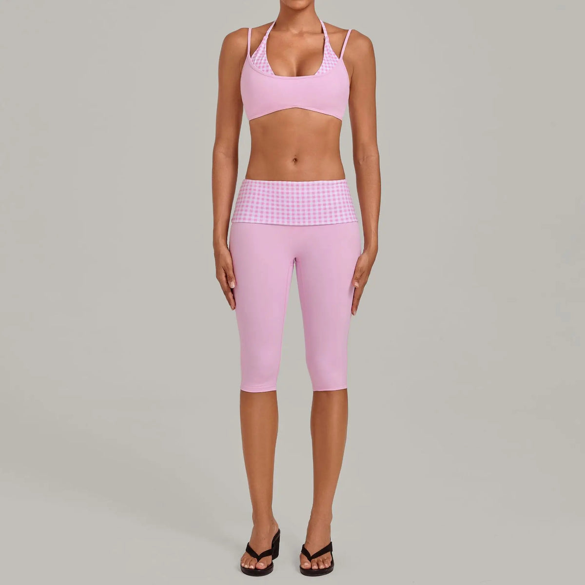 Women's Sleeveless Yoga Set High Waisted Hips-Lifting Capri Leggings Beautiful Back Slim-Fit Bra Suits Sports Gym Fitness Sets