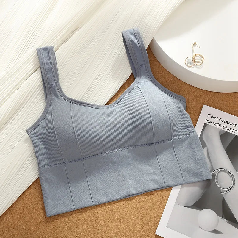 Women Crop Top Padded Tank Top Sports Bra Seamless Underwear Summer Fitness Casual Streetwear Camisole Removable Pads