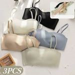 3Pcs/Set Women Strapless Bandeau Bra Removable Straps Seamless Wireless Multi‑Hook Back Closure Bra For Multi‑way Wearing