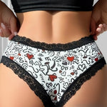 1pcs Low Waist Print Decor Sexy Lace Women's Panties Patchwork Elegant Sexy Lingerie Breathable Comfortable Fashion Lady Briefs