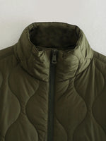 Quilted Argyle Coat Cape Rainproof Jacket Women Winter Jacket Army Green Casual Padded Loose Parkas Oversize Turtleneck Coat