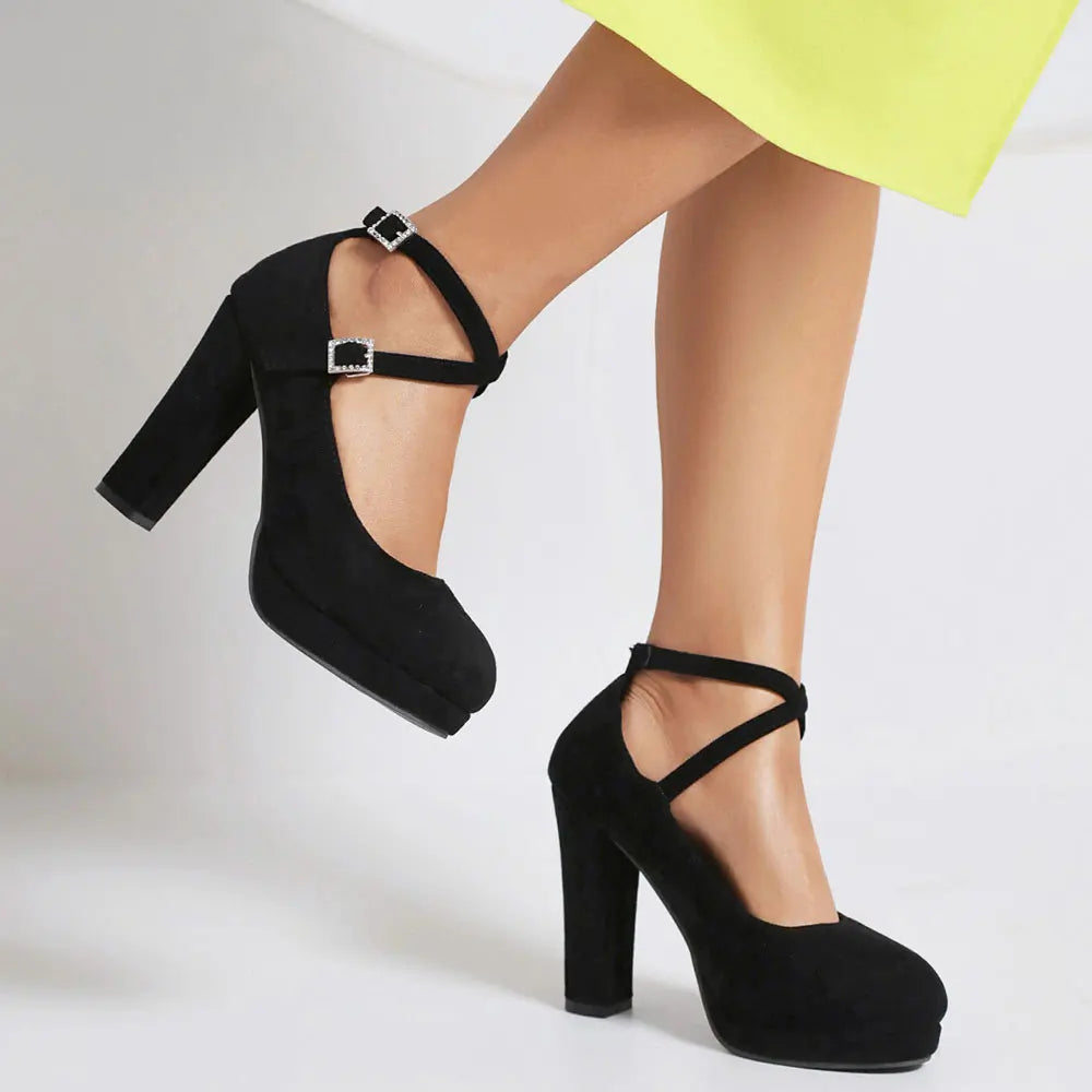 2026 Plus Size 43 Elegant Pink Cross-strap Pumps Office Lady Classic Black High Heels Shoes Women Purple Platform Party Shoes