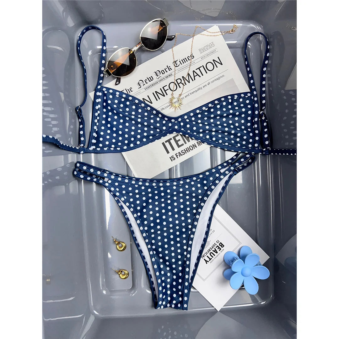 XS - L 2026 Printed Polka Dot Bikini Female Swimsuit Women Swimwear Two-pieces Bikini Set Plaid Bather Bathing Suit Swim V8039