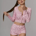 Women's Sleepwear Floral Lace Trim Pajamas Set Short Sleeve Top and Shorts Casual Comfortable Summer Loungewear