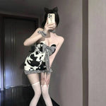 Black And White Cow Sexy Dress Cute Pure Desire Role-Play Nightdress Off-the-shoulder Charming Mini Dress For Woman Elegant FGG3