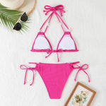 2Pcs/Set Women Bikini Set Adjustable Side Straps Halter Bra Low-rise Swimming Briefs Set Ladies Pure Imitation Pearls Swimwear