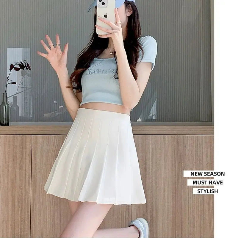 Autumn and Winter New Pleated Skirt Women's Half Skirt Korean High Waist Slim Mini Skirt Preppy Style Side Zipper A-Line Skirt