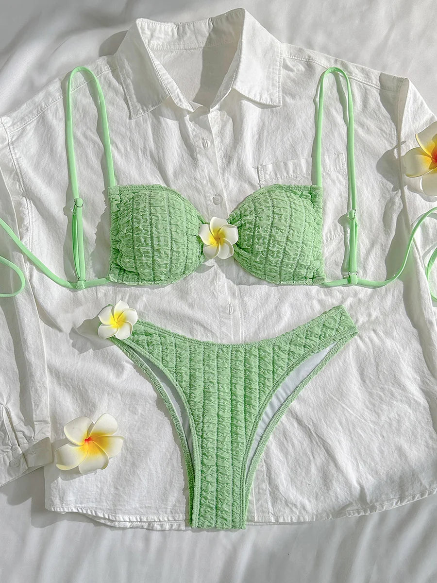 3D Flower Wrinkled Crinkled Bikini 2026 Women Bikinis Female Brazilian Swimwear Two pieces Swimsuit Bikini Set Bathing Suit Swim