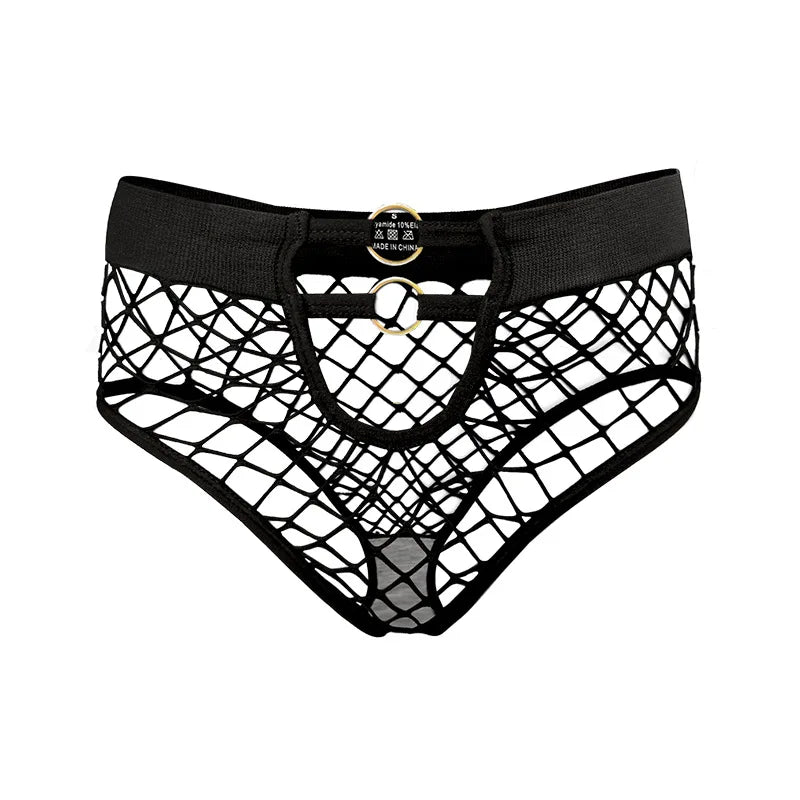 Hollow Mesh Sexy Women's Panties Solid Color Mid High Waist Fishnet Lingerie Ladies Hollow Out Transparent Elasticity Briefs