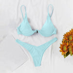 Sexy Underwire Bikini 2024 Mujer Women Solid Red Push Up Bra Thong Swimsuit Halter V Neck Bathing Suit Mini Micro Thong Swimwear