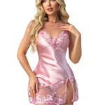 Thin Lace Women's Pajama Dress flowers Embroidered nightdress Mesh Transparent Ice Silk Suspender Nightdress Split Sleepwear